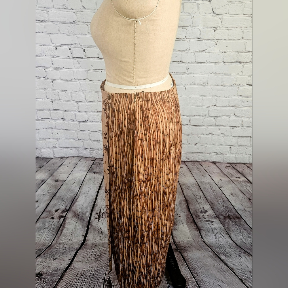 Doncaster NWOT Brown & Tan Bamboo Leaf Rayon & Flax Faux Wrap Skirt Size 18 - Picture 2 of 7